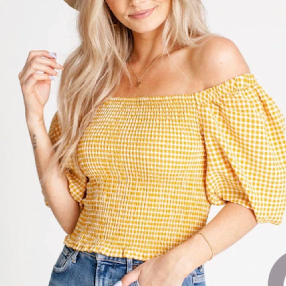 Brand new gingham smocked top